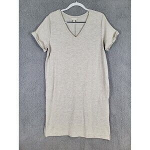 Garnet Hill Everyday T Shirt Dress V Neck Size Medium Heather Tan Pockets